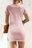 Pink Casual Solid Patchwork O Neck Short Sleeve Dress
