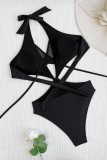 Black Sexy Solid Bandage Hollowed Out Patchwork Backless Swimwears (With Paddings)