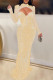 Apricot Sexy Patchwork Hot Drilling Hollowed Out See-through Half A Turtleneck Long Sleeve Dresses