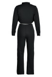 Pink Casual Work Solid Patchwork Buttons O Neck Long Sleeve Two Pieces