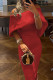 Red Casual Print Solid Patchwork Off the Shoulder One Step Skirt Dresses