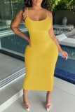 Pink Sexy Casual Solid Backless Spaghetti Strap Long Dress Dresses