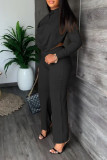 Pink Casual Work Solid Patchwork Buttons O Neck Long Sleeve Two Pieces
