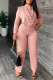 Pink Casual Work Solid Patchwork Buttons O Neck Long Sleeve Two Pieces