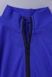 Blue Casual Solid Patchwork Zipper Collar Skinny Romper