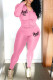 Pink Casual Print Patchwork Hooded Collar Long Sleeve Two Pieces