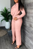 Pink Casual Work Solid Patchwork Buttons O Neck Long Sleeve Two Pieces