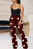 Wine Red Fashion Casual Print Pants Plus Size Trousers