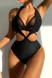Black Sexy Solid Bandage Hollowed Out Patchwork Backless Swimwears (With Paddings)