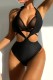Black Sexy Solid Bandage Hollowed Out Patchwork Backless Swimwears (With Paddings)