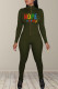 Army Green Casual Street Print Patchwork Zipper Collar Skinny Jumpsuits