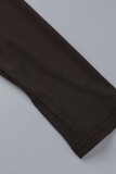 Khaki Casual Solid Patchwork Zipper Collar Skinny Romper