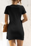 Pink Casual Solid Patchwork O Neck Short Sleeve Dress