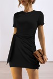 Pink Casual Solid Patchwork O Neck Short Sleeve Dress