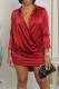 Red Sexy Solid Buckle Asymmetrical Shirt Collar Shirt Dress Dresses