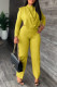 Yellow Casual Work Solid Patchwork Buttons O Neck Long Sleeve Two Pieces