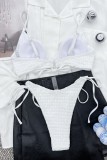 White Sexy Solid Bandage Backless Swimwears (With Paddings)