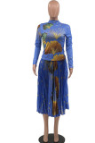 Red Sexy Print Patchwork Fold Half A Turtleneck Long Sleeve Two Pieces