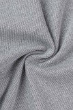 Grey Casual Solid Patchwork Zipper Collar Skinny Romper