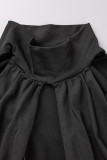 Black Sexy Solid Hollowed Out Patchwork Turtleneck Long Sleeve Dresses