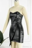 Black Sexy Solid Backless Strapless Irregular Dress Dresses