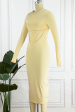 Black Casual Solid Patchwork O Neck Long Sleeve Dresses