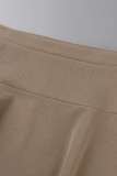 Khaki Casual Solid Patchwork Hooded Collar Long Sleeve Two Pieces (Without Underwear)