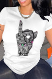 White Fashion Casual Print Basic O Neck T-Shirts