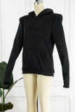 Black Casual Basic Hooded Collar Tops
