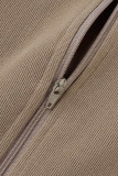 Khaki Casual Solid Patchwork Hooded Collar Long Sleeve Two Pieces (Without Underwear)