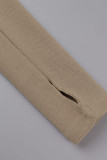 Khaki Casual Solid Patchwork Hooded Collar Long Sleeve Two Pieces (Without Underwear)