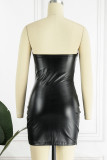 Black Sexy Solid Backless Strapless Irregular Dress Dresses