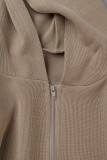 Khaki Casual Solid Patchwork Hooded Collar Long Sleeve Two Pieces (Without Underwear)