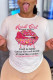 Pale Red Fashion Casual Lips Printed Basic O Neck T-Shirts