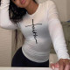 White Fashion Casual Print Basic O Neck Tops