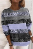Pink Casual Striped Print Patchwork O Neck Tops