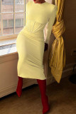 Black Casual Solid Patchwork O Neck Long Sleeve Dresses