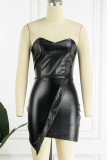 Black Sexy Solid Backless Strapless Irregular Dress Dresses