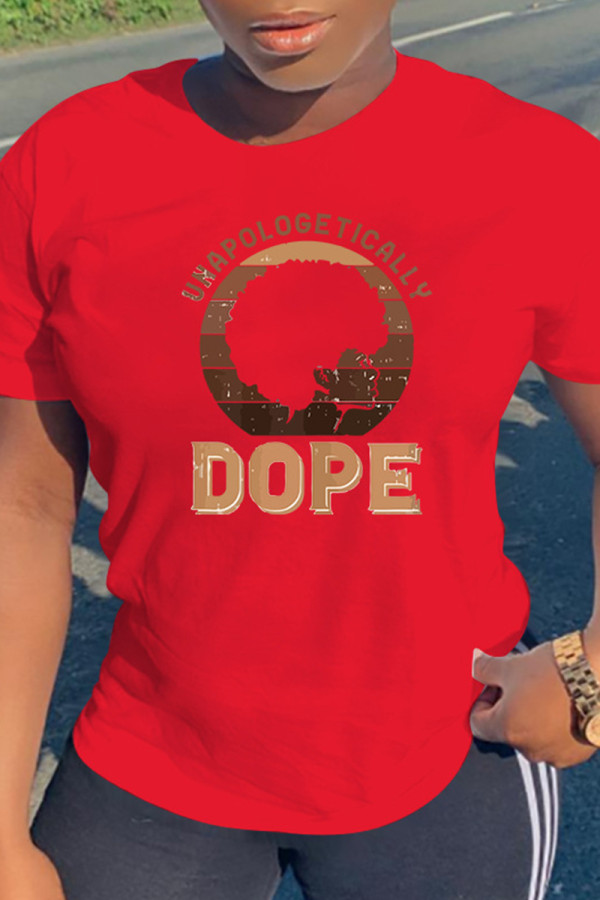 Red Fashion Casual Print Basic O Neck T-Shirts