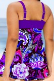 Rose Red Sexy Print Patchwork Backless Swimwears (With Paddings)