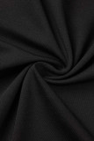 Black Sexy Solid Hollowed Out Patchwork Turtleneck Long Sleeve Dresses