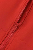 Red Casual Patchwork Cardigan Contrast Outerwear
