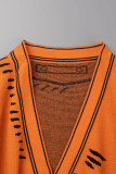 Rose Red Casual Patchwork Cardigan V Neck Outerwear