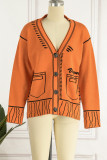 Rose Red Casual Patchwork Cardigan V Neck Outerwear