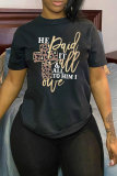 Black Fashion Casual Print Basic O Neck T-Shirts