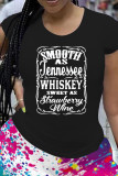 Black Fashion Casual Print Basic O Neck T-Shirts