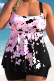 Black Casual Print Backless Swimwears Set (With Paddings)
