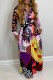 Purple Casual Print Patchwork Turndown Collar Long Sleeve Dresses