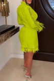 Fluorescent Color Casual Solid Patchwork Turn-back Collar Long Sleeve Dresses