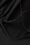 Black Sexy Solid Hollowed Out Patchwork Turtleneck Long Sleeve Dresses